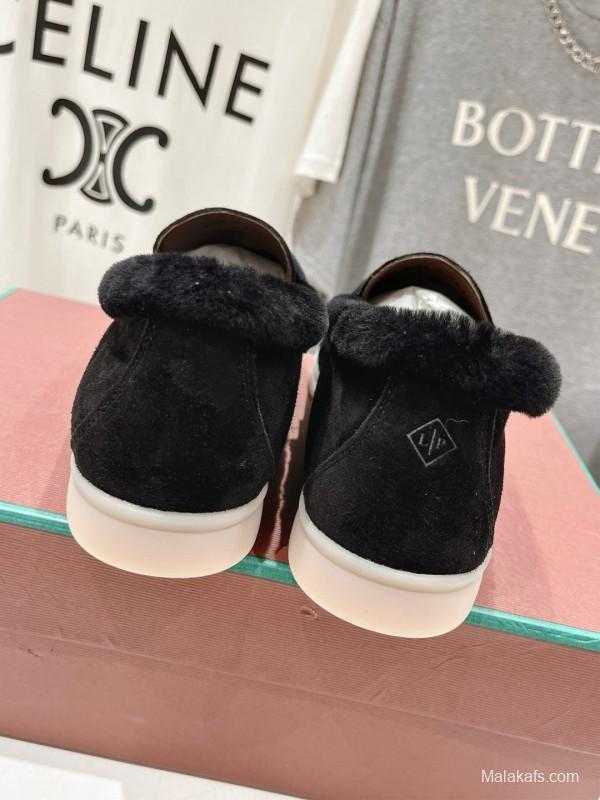 2024 Women LP Black Suede Fur Loafers