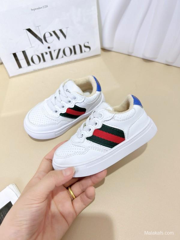 2024 Kids GUCCI White Green Red Leather Sneakers