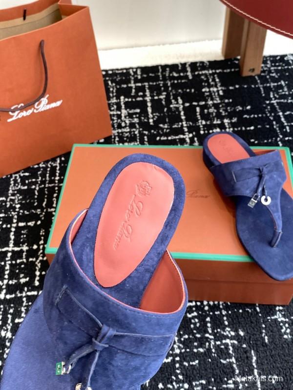 2025 Women Le Parmentier Blue Suede Slippers KFY00280