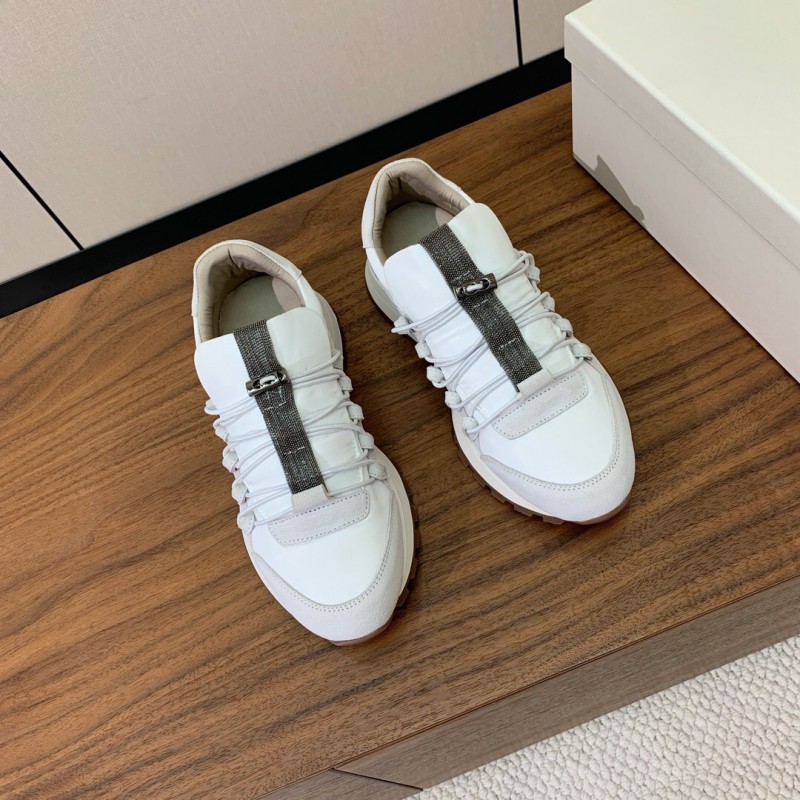 2025 Men Brunello Cucinelli White Leather Casual Sneakers