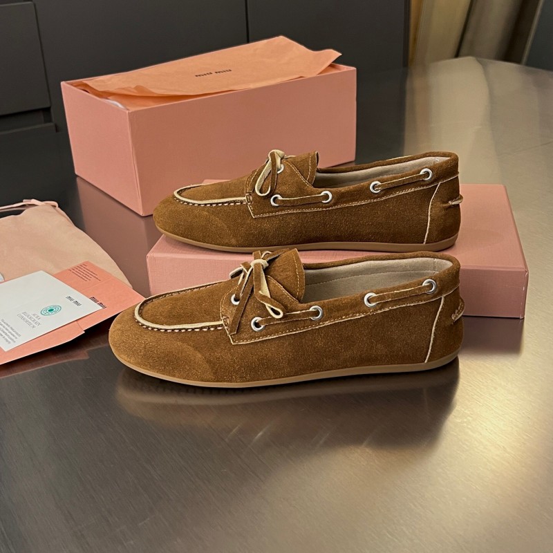 2025 Women Miu Miu Brown Suede Loafers LY00230