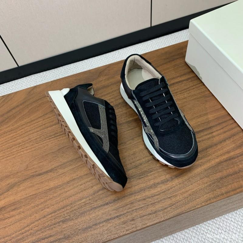 2025 Unisex Brunello Cucinelli Black Brown Suede Leather Sneakers LY