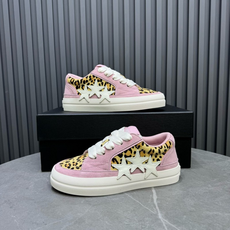 2024 Women Amiri Pink Leopard Canvas Leather Sneakers MJ00300