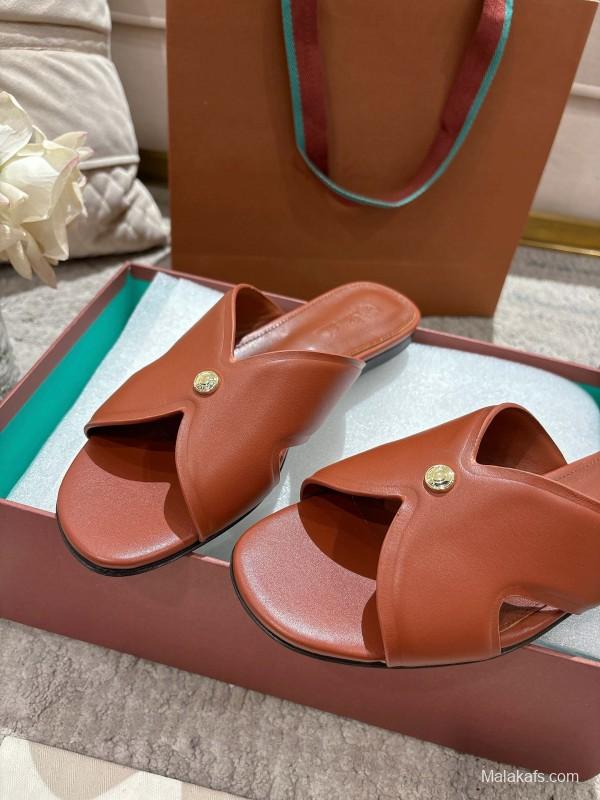 2025 Slippers LP Brown Leather Slippers LY00270