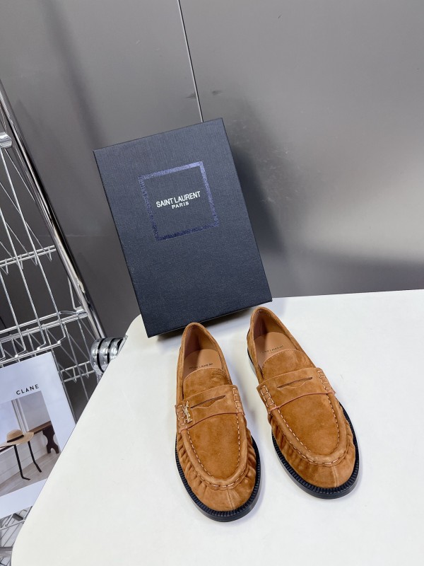 2025 Women Yves Saint Laurent Brown Suede Loafers KFY00350