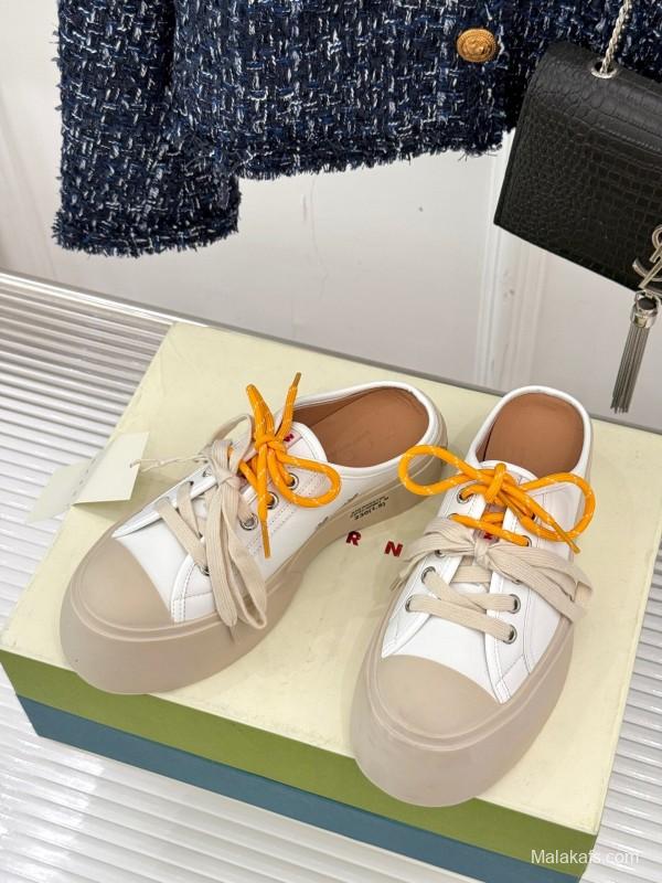 2025 Women Yves Saint Laurent White Leather Low-Top Platform Sneakers Yellow Laces Casual Chic YSL1234 (F)