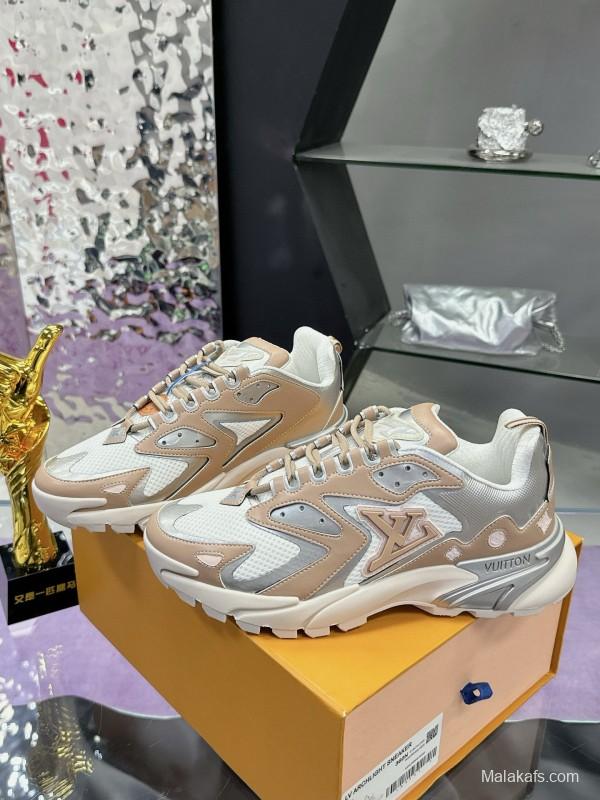 2025 Men Louis Vuitton Gradient Color Beige White Mesh Leather Sneakers MJ00420