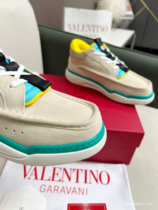 2025 Unisex Valentino Yellow Blue Beige Leather Sneakers RUNBOOT LY00390