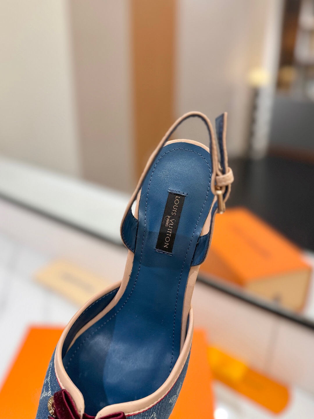 2025 Women Louis Vuitton Blue Denim LV Monogram Leather Sandals Buckle KFY00310
