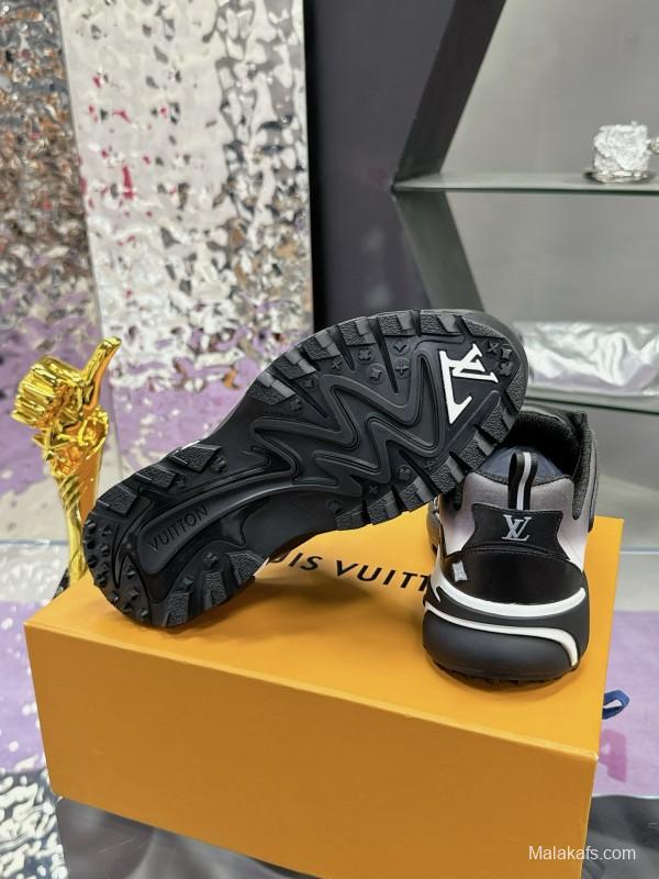 2025 Men Louis Vuitton Black Grey Mesh Leather Sneakers MJ00420