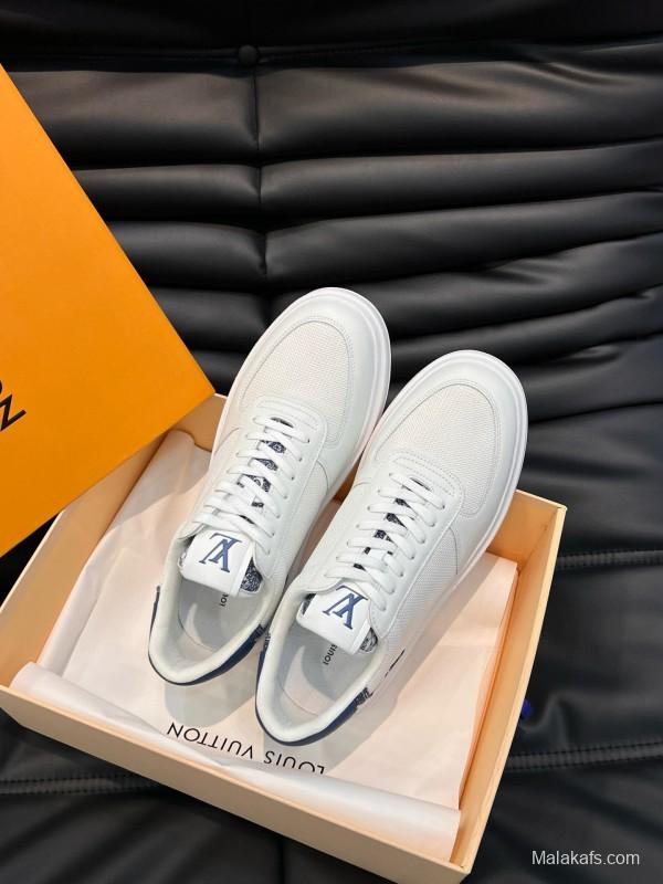 2024 Men Louis Vuitton White Blue Mesh Leather Sneakers MJ00400