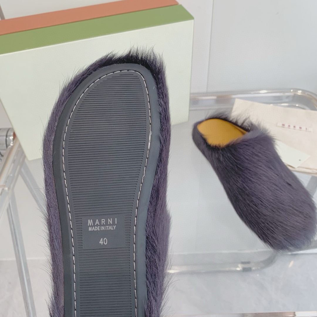 2024 Women Marni Gray Pony Hair Mules MJ00320