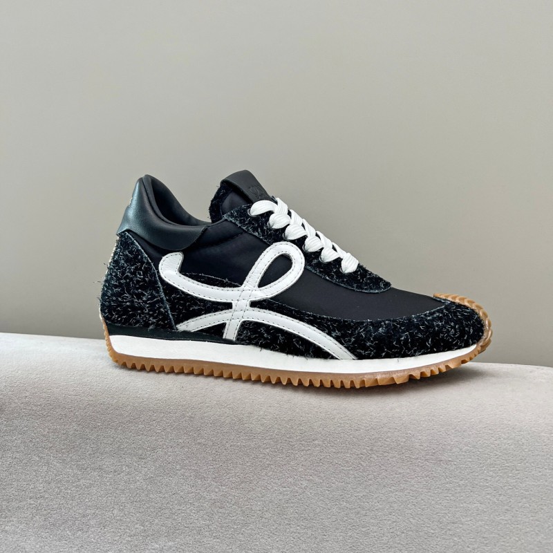 2025 Women Loewe Black White Leather Fabric Sneakers