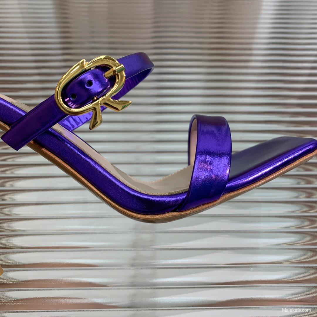2025 Women Gianvito Rossi Purple Leather High Heel Buckle Sandals