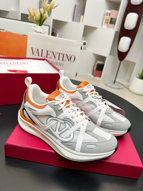 2025 Unisex Valentino White Orange Grey Mesh Fabric Sneakers Vlogo Welding LY00410