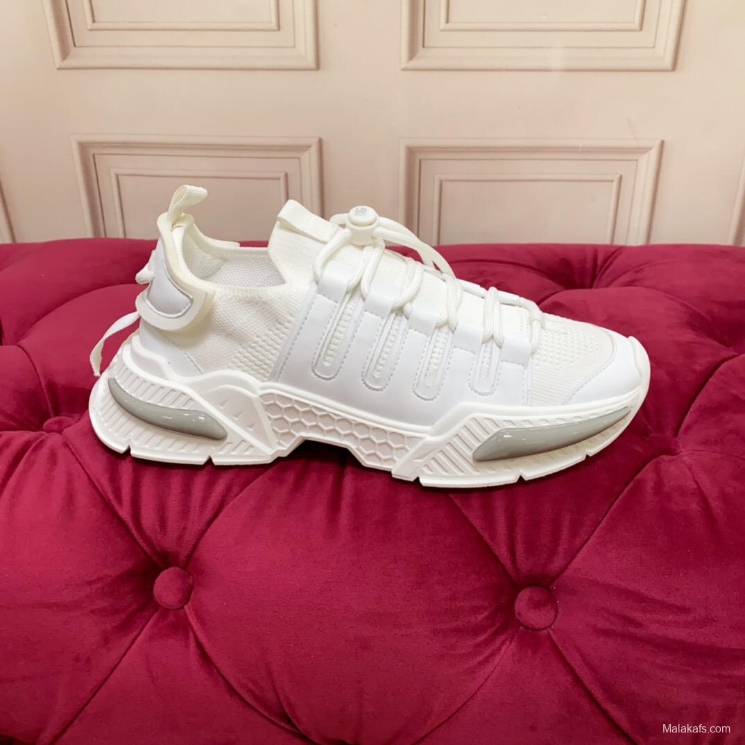 2025 Unisex Dolce & Gabbana White Mesh Leather Sneakers LY00340
