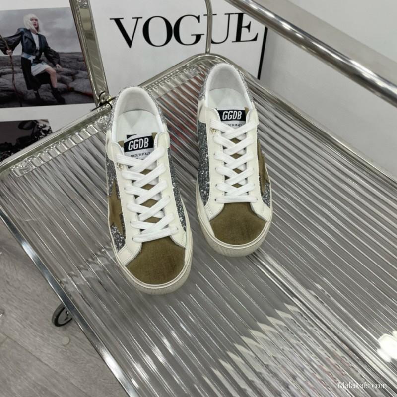 2025 Women GGDB Silver White Suede Leather Sneakers