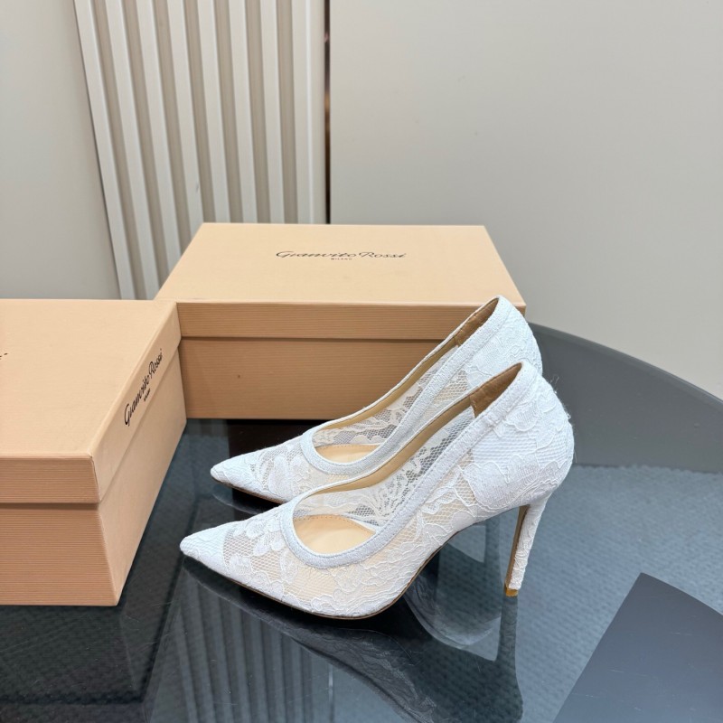 2025 Women Gianvito Rossi White Lace High Heel Shoes KFY00280