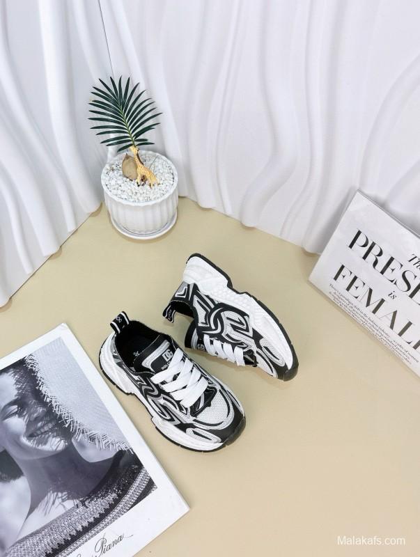 2024 Kids Dolce & Gabbana Red White Black Mesh Leather Sneakers