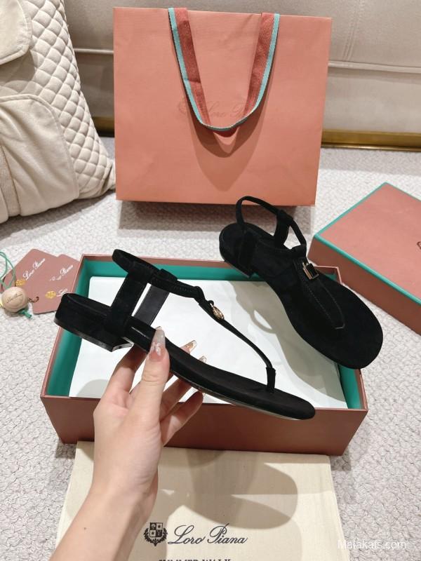 2025 Women Le Parmentier Black Suede Sandals