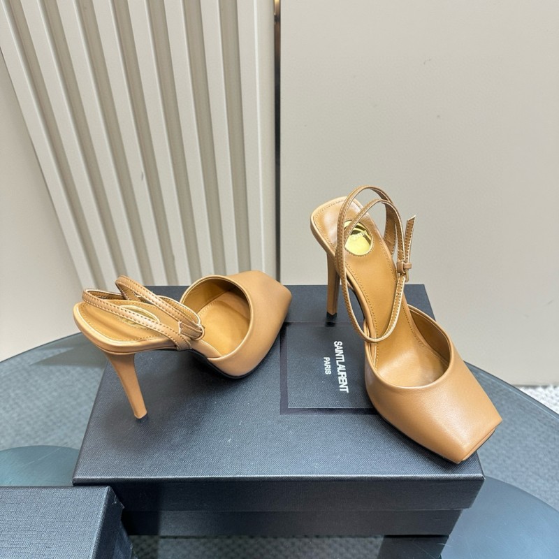 2025 Women Yves Saint Laurent Beige Calfskin Slingback Pumps