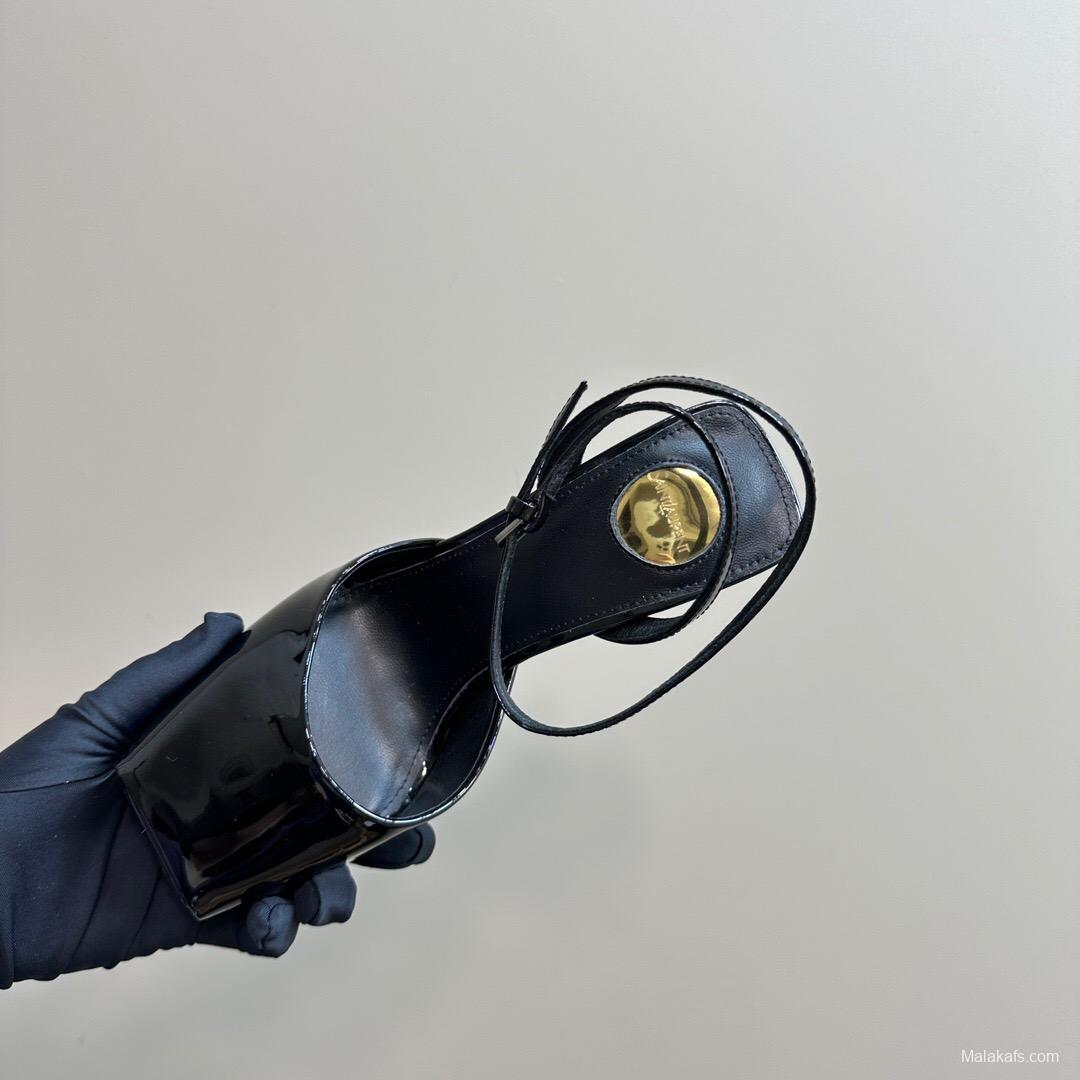 2025 Women Yves Saint Laurent Black Patent Leather High Heel Sandals