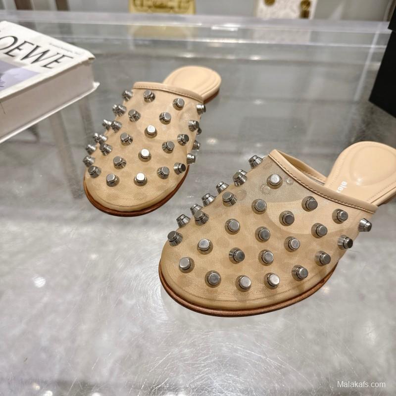 2025 Slippers Alexander Wang Beige Leather Studded LY00310