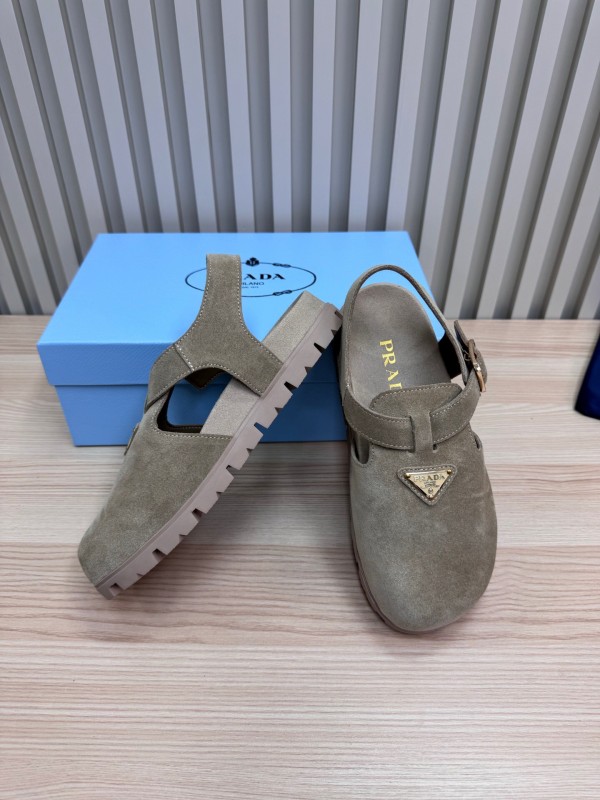 2025 Women Prada Khaki Suede Sandals LY00280