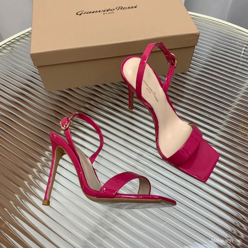 2025 Women Gianvito Rossi Pink Patent Leather High Heel Sandals
