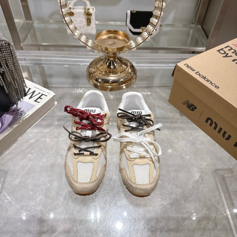 2025 Women New Balance Beige White Leather Mesh Sneakers