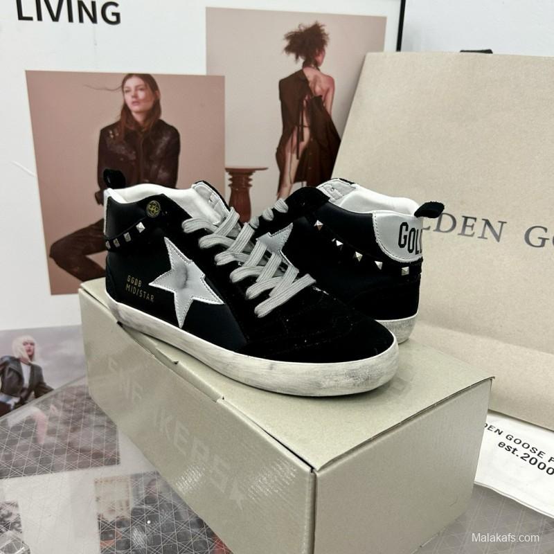 2024 Women GGDB Black White Suede Leather High Top Sneakers MJ00300