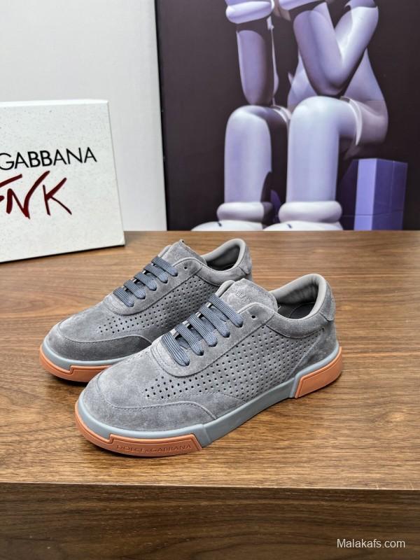 2025 Men Dolce & Gabbana Gray Suede Casual Sneakers LY00280
