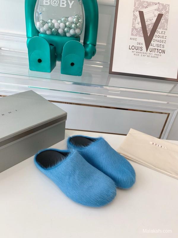 2024 Women Marni Blue Horsehair Slippers