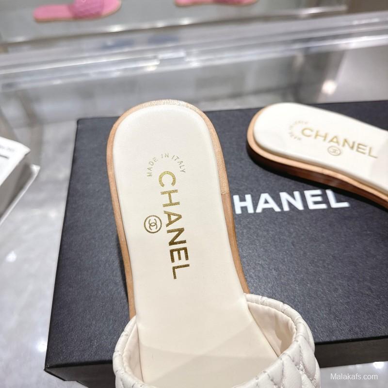 2025 Slippers Chanel White Leather Casual LY00240