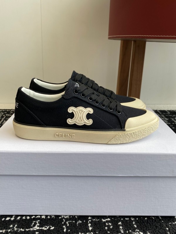 2025 Women Celine Black White Canvas Sneakers CR-03