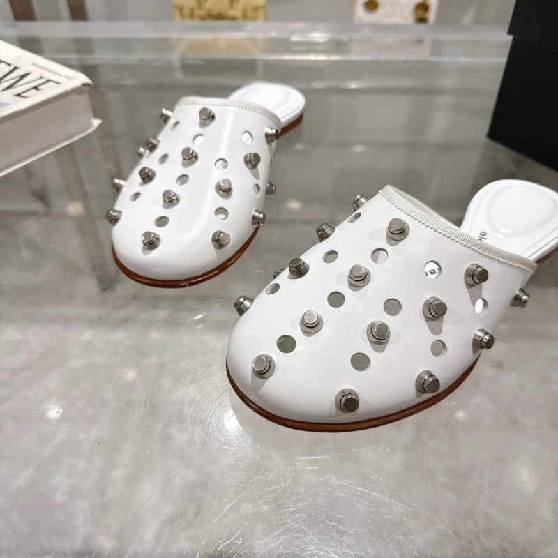 2025 Slippers Alexander Wang White Leather Studded LY00310