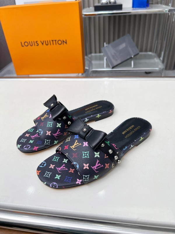2025 Women Louis Vuitton Multicolor Leather Slippers Monogram LY00200