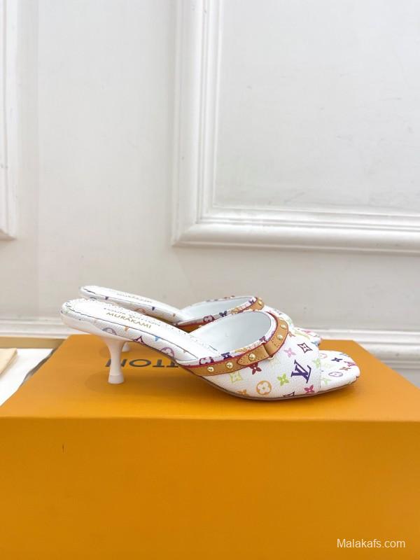 2025 Slippers Louis Vuitton White Multicolor Leather Slippers