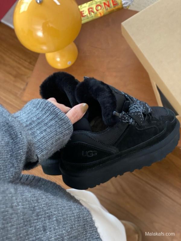 2024 Women UGG Black Knit Suede Sneakers