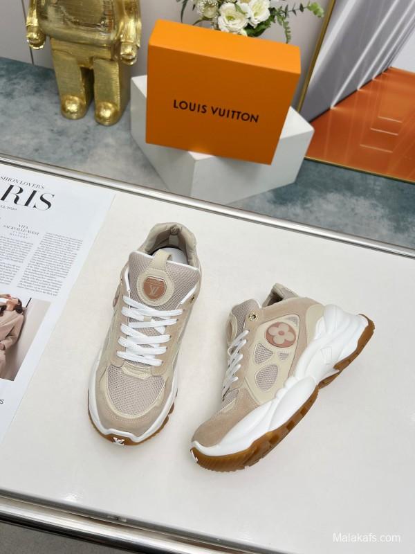 2025 Unisex Louis Vuitton Pink White Black Blue Apricot Leather Tech Fabric Sneakers Monogram Flower LY00340