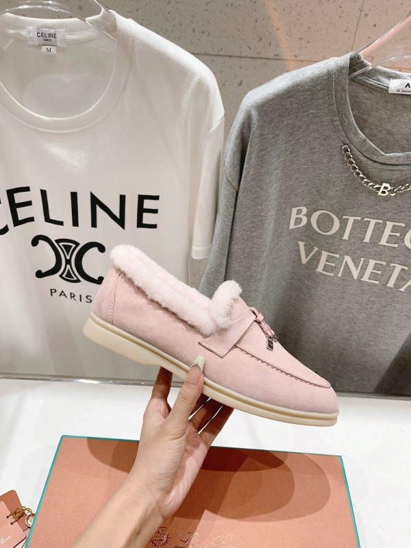 2024 Women LP Pink Suede Shearling Loafers MJ00300