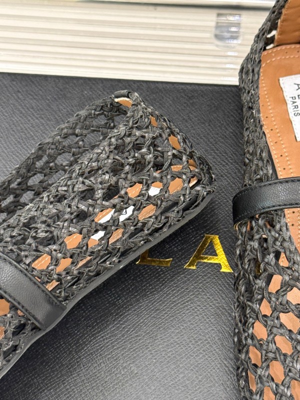 2025 Women AlAIA Black Leather Woven Mary Jane