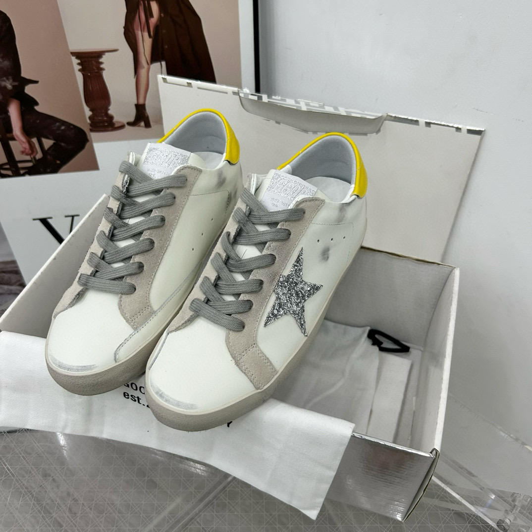 2025 Women GGDB White Grey Silver Glitter Yellow Leather Suede Sneakers