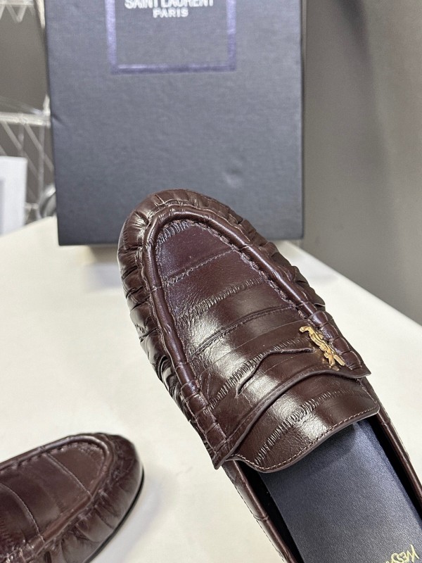 2025 Women Yves Saint Laurent Dark Brown Leather Loafers