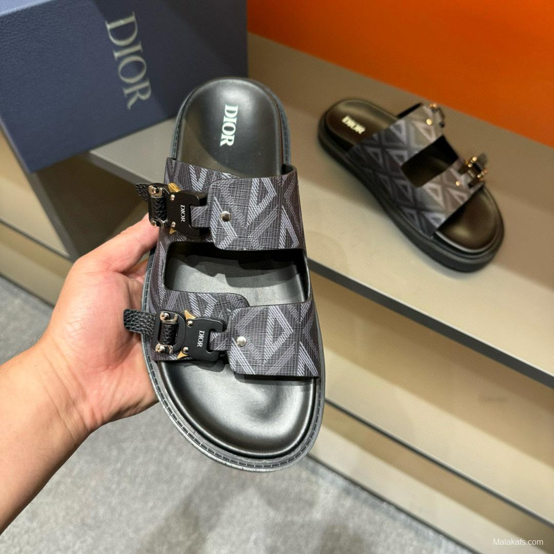 2024 Men Dior Black Grey Canvas Leather Slippers MJ00200