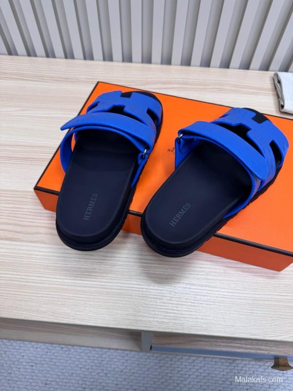 2025 Slippers Hermès Blue Leather Slippers
