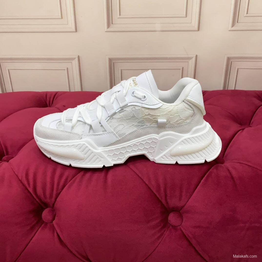 2025 Women Dolce & Gabbana White Mesh Leather Sneakers LY00340