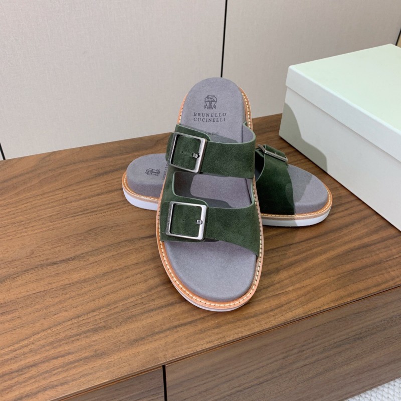2025 Unisex Brunello Cucinelli Green Suede Leather Slippers KFY00250