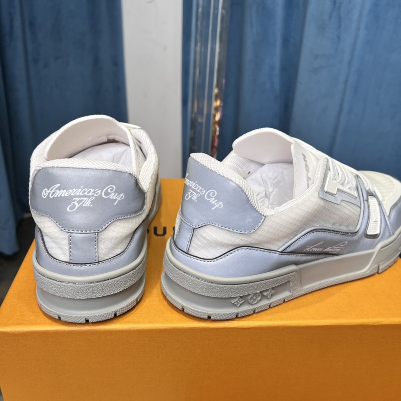 2025 Unisex Louis Vuitton White Light Grey Mesh Leather Trainer