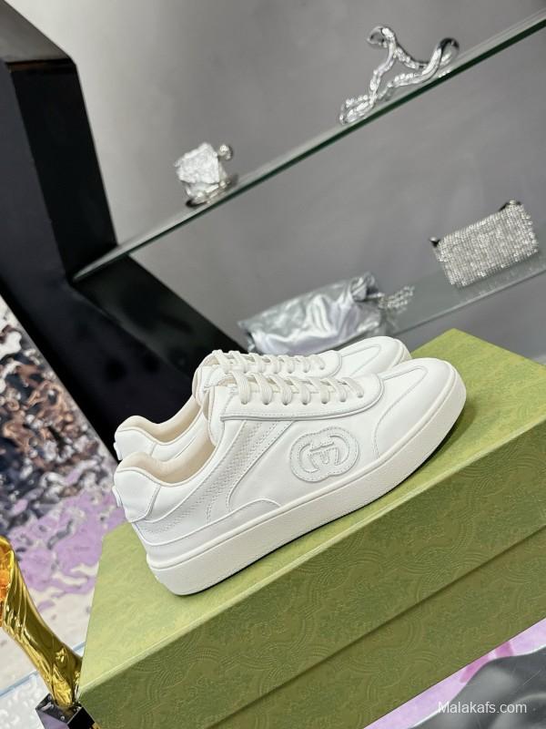 2024 Unisex Gucci White Leather Suede Sneakers MJ00310